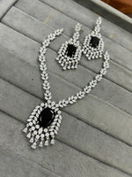 Indian Ethnic Silver Plated AD CZ Floral Necklace Earring Set For Wedding - Libasaa.com