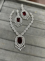 Indian Ethnic Silver Plated AD CZ Floral Necklace Earring Set For Wedding - Libasaa.com
