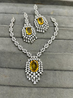 Indian Ethnic Silver Plated AD CZ Floral Necklace Earring Set For Wedding - Libasaa.com