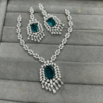 Indian Ethnic Silver Plated AD CZ Floral Necklace Earring Set For Wedding - Libasaa.com