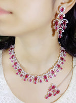 Pakistani Ethnic Floral Silver Plated CZ Choker Earring Mangtikka Set For Bridal Wedding - Libasaa.com