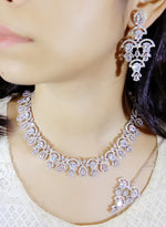 Pakistani Ethnic Floral Silver Plated CZ Choker Earring Mangtikka Set For Bridal Wedding - Libasaa.com