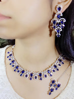 Pakistani Ethnic Floral Silver Plated CZ Choker Earring Mangtikka Set For Bridal Wedding - Libasaa.com