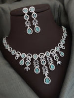 Indian Silver Plated CZ Multi Layer Necklace Earring Set For Wedding - Libasaa.com