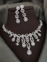 Indian Silver Plated CZ Multi Layer Necklace Earring Set For Wedding - Libasaa.com