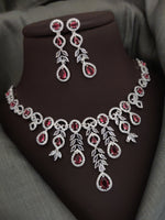 Indian Silver Plated CZ Multi Layer Necklace Earring Set For Wedding - Libasaa.com