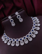 Punjabi Silver Plated Flower Design AD CZ Choker Earring Set Indian Jewelry - Libasaa.com