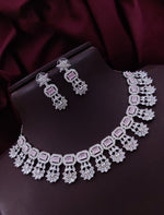 Punjabi Silver Plated Flower Design AD CZ Choker Earring Set Indian Jewelry - Libasaa.com
