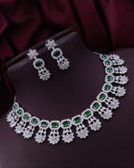 Punjabi Silver Plated Flower Design AD CZ Choker Earring Set Indian Jewelry - Libasaa.com