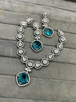 Bollywood Wedding American Diamond Silver Plated Necklace Earring Set - Libasaa.com