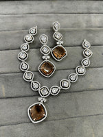 Bollywood Wedding American Diamond Silver Plated Necklace Earring Set - Libasaa.com