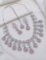 Indian Flower Design Silver Plated AD CZ Choker Earring Mangtikka Set - Libasaa.com