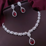 Pakistani Floral CZ Silver Tone Choker Earring Set For Wedding - Libasaa.com