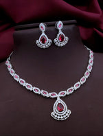 Punjabi Silver Plated Teardorp AD Necklace Earring Set For Women - Libasaa.com