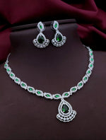 Punjabi Silver Plated Teardorp AD Necklace Earring Set For Women - Libasaa.com