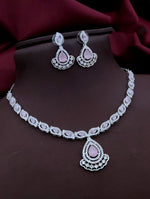 Punjabi Silver Plated Teardorp AD Necklace Earring Set For Women - Libasaa.com