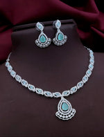 Punjabi Silver Plated Teardorp AD Necklace Earring Set For Women - Libasaa.com