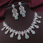 Traditional Silver Plated Floral AD CZ Choker Earring Set For Women - Libasaa.com