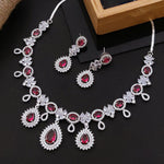 Pakistani Bridal Silver Tone CZ AD Floral Choker Earring Set For Women - Libasaa.com