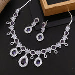 Pakistani Bridal Silver Tone CZ AD Floral Choker Earring Set For Women - Libasaa.com