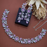 Jaipuri Flower Design Silver Plated AD Choker Earring Set For Wedding - Libasaa.com