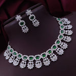 Bollywood Floral Inspired CZ Silver Plated Choker Earring Set For Women - Libasaa.com