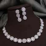 Bridal Ethnic Silver Tone CZ Choker Earring Set For Gift - Libasaa.com
