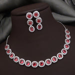 Bridal Ethnic Silver Tone CZ Choker Earring Set For Gift - Libasaa.com