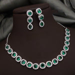 Bridal Ethnic Silver Tone CZ Choker Earring Set For Gift - Libasaa.com