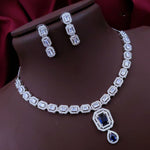 Bridal Wedding Silver Plated Squaral Shaped AD CZ Stone Necklace Earring Set - Libasaa.com