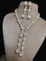 Indian Statement Bridal AD Silver Plated Necklace Earring Set For Wedding - Libasaa.com