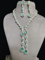 Indian Statement Bridal AD Silver Plated Necklace Earring Set For Wedding - Libasaa.com