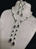 Indian Statement Bridal AD Silver Plated Necklace Earring Set For Wedding - Libasaa.com