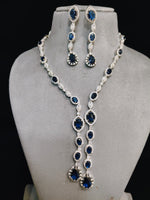 Indian Statement Bridal AD Silver Plated Necklace Earring Set For Wedding - Libasaa.com