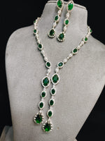 Indian Statement Bridal AD Silver Plated Necklace Earring Set For Wedding - Libasaa.com