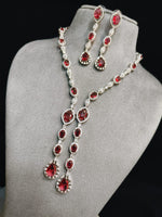 Indian Statement Bridal AD Silver Plated Necklace Earring Set For Wedding - Libasaa.com