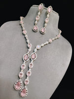 Indian Statement Bridal AD Silver Plated Necklace Earring Set For Wedding - Libasaa.com