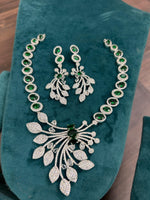 Wedding Flower Design CZ Silver Tone Necklace Earring Set - Libasaa.com