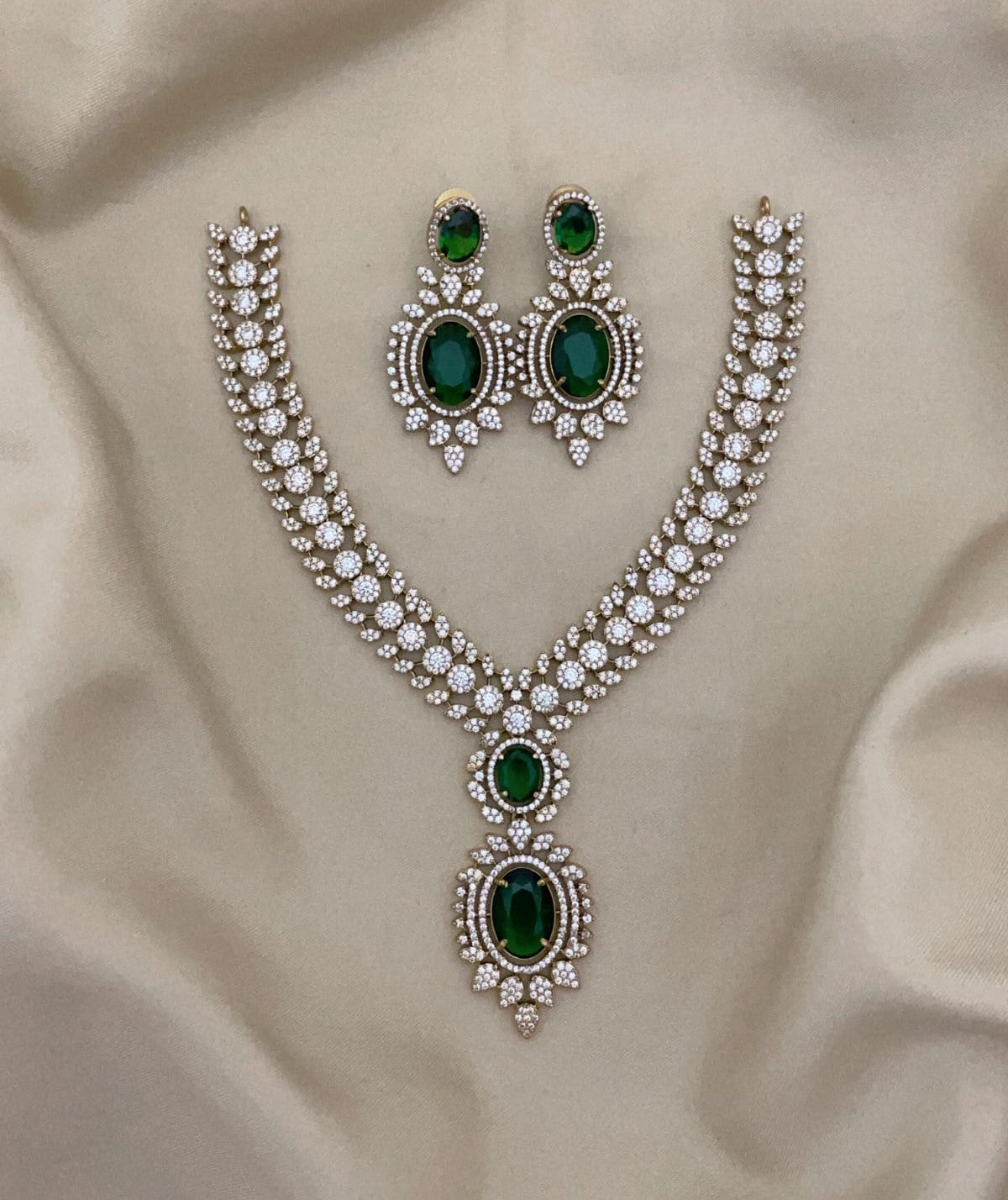 Traditional Bridal Floral Statement AD Necklace Earring Set - Libasaa.com