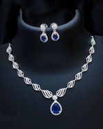 Stylish American Diamond Statement Silver Plated Necklace Earring Set - Libasaa.com