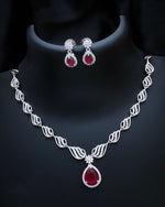 Stylish American Diamond Statement Silver Plated Necklace Earring Set - Libasaa.com