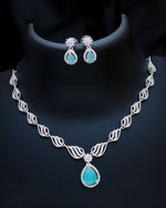 Stylish American Diamond Statement Silver Plated Necklace Earring Set - Libasaa.com