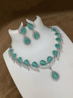 Pakistani Teardop CZ Silver Plated AD Necklace Earring Set For Wedding - Libasaa.com