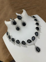 Pakistani Teardop CZ Silver Plated AD Necklace Earring Set For Wedding - Libasaa.com