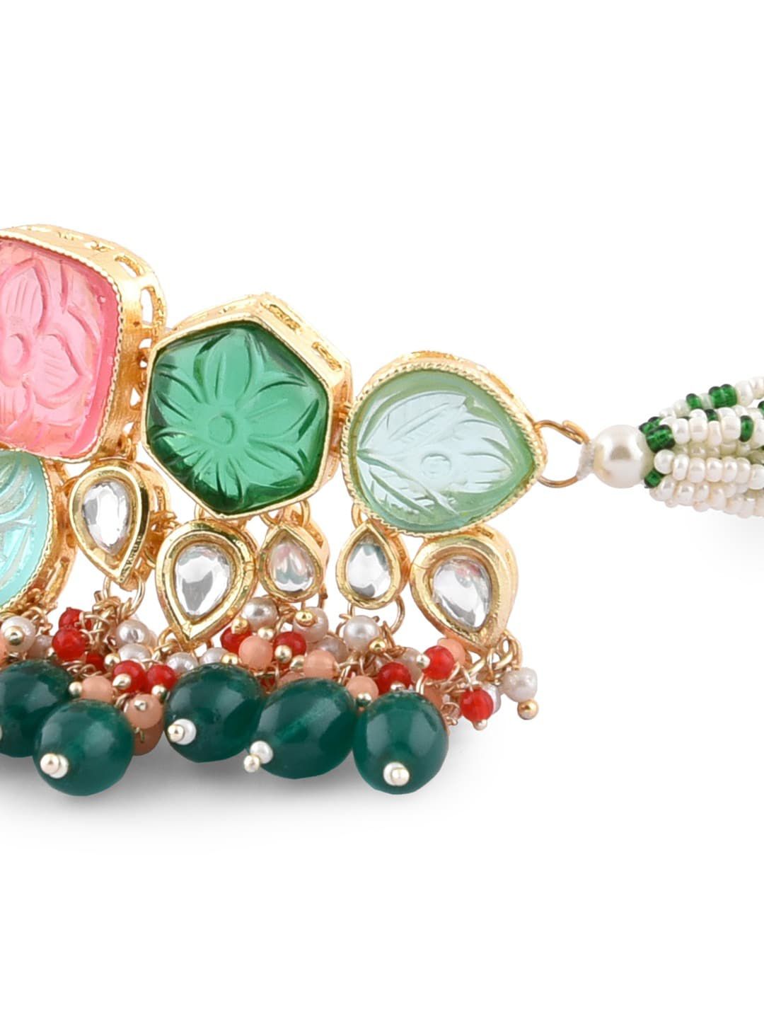 Gold-Plated Stone Studded Jewellery Set - Libasaa.com