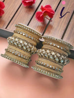 Golden Wedding Bangle set, Bridal bangles set of 2 Kundan Bangles with Chakri Kada, Bollywood Jewelry Set of 46 Bangles, Indian Jewelry