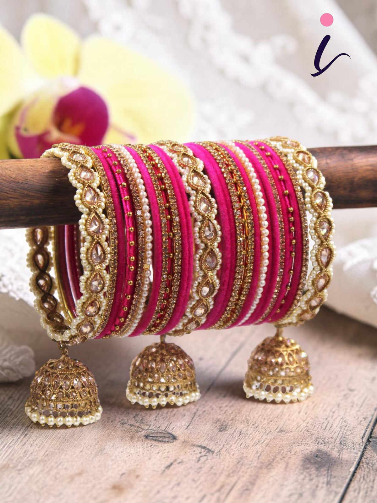 Bridal Velvet Bangles Set with Golden Work Tassel Latkan, Traditional Indian Wedding Jewelry for Women