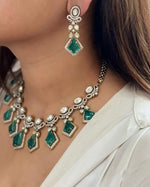 Green Ethnic Polki Bridal Choker Earring Set For Wedding - Libasaa.com