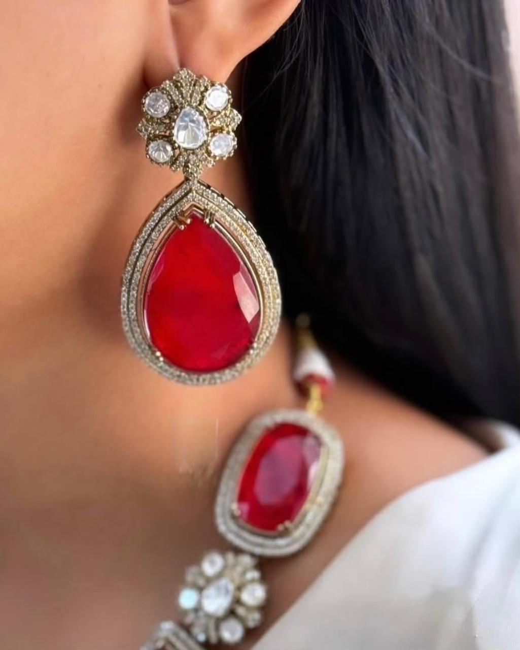 Indian Silver Plated Polki Floral Bridal Necklace Earring Set For Wedding - Libasaa.com