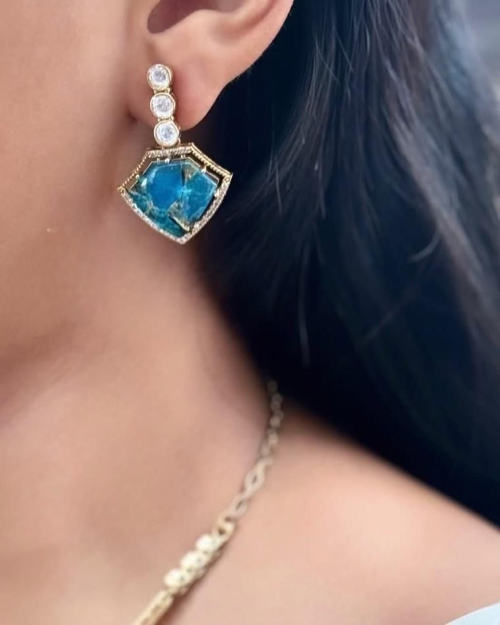 Bridal Gold Plated Polki Statement Necklace Earring Set For Wedding - Libasaa.com